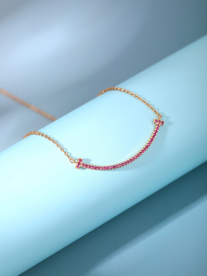 [Glow Muse ]BIG SMILE PEDANT PINK DIAMOND NECKLACE