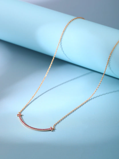 [Glow Muse ]BIG SMILE PEDANT PINK DIAMOND NECKLACE