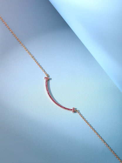 [Glow Muse ]BIG SMILE PEDANT PINK DIAMOND NECKLACE
