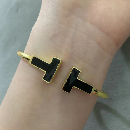 [Glow Muse ]T WIDE ONYX OPEN BRACELET