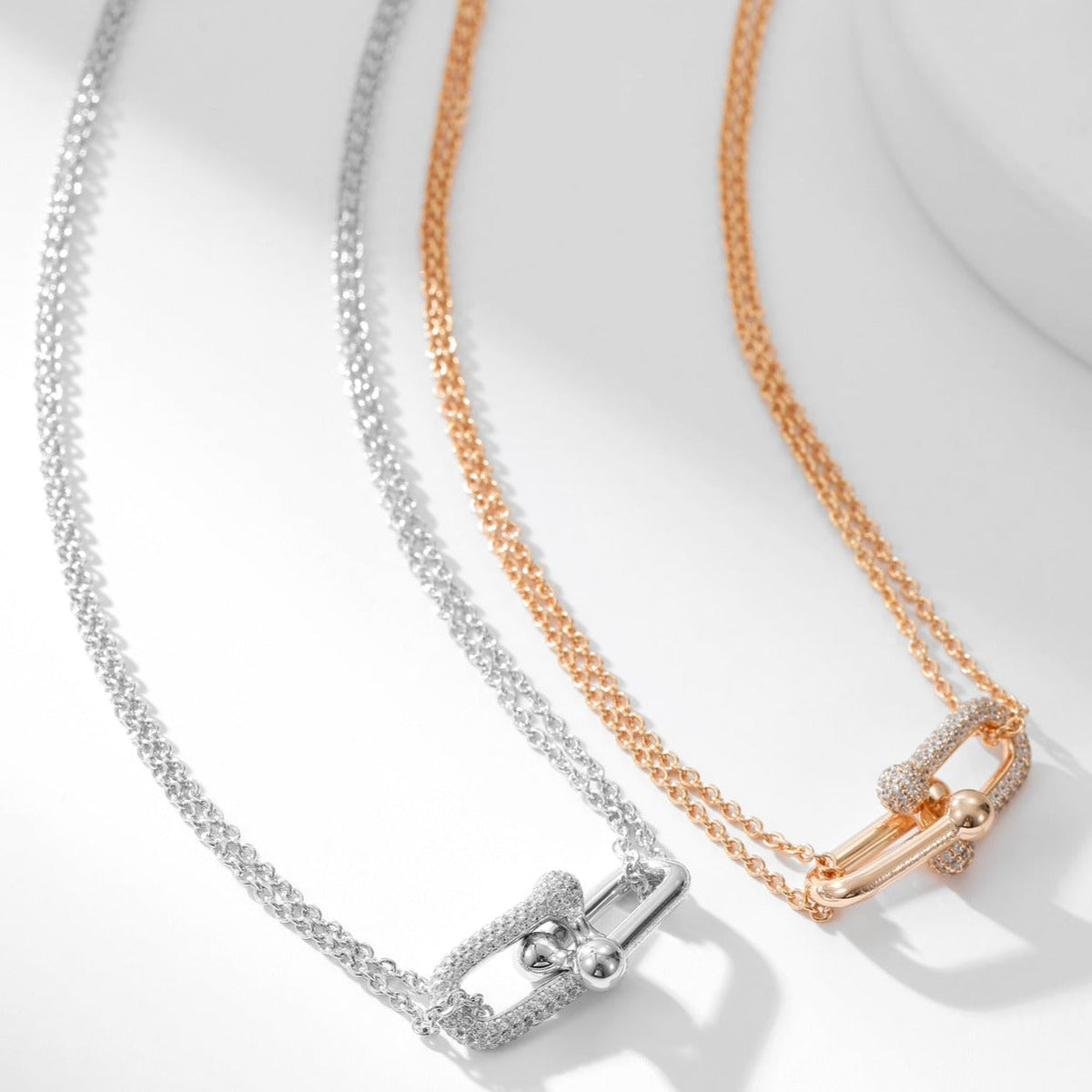 [Glow Muse ]HARDWEAR DIAMOND PEDANT DOUBLE CHAIN NECKLACE