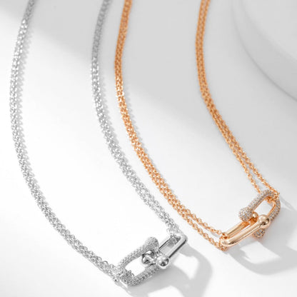 [Glow Muse ]HARDWEAR DIAMOND PEDANT DOUBLE CHAIN NECKLACE