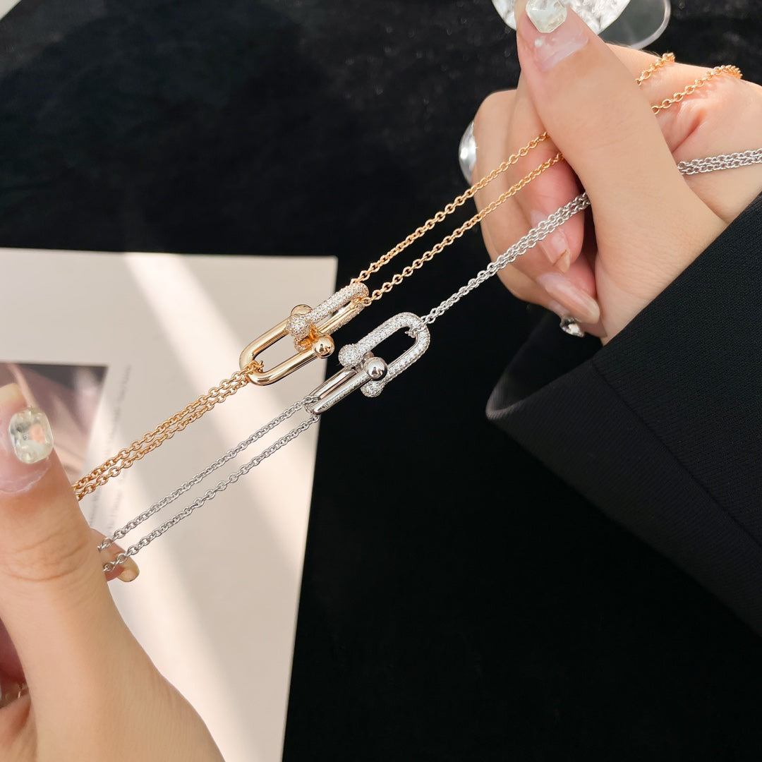 [Glow Muse ]HARDWEAR DIAMOND PEDANT DOUBLE CHAIN NECKLACE