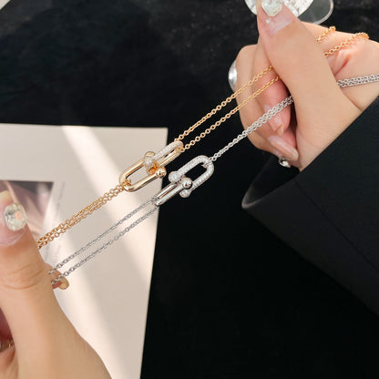 [Glow Muse ]HARDWEAR DIAMOND PEDANT DOUBLE CHAIN NECKLACE