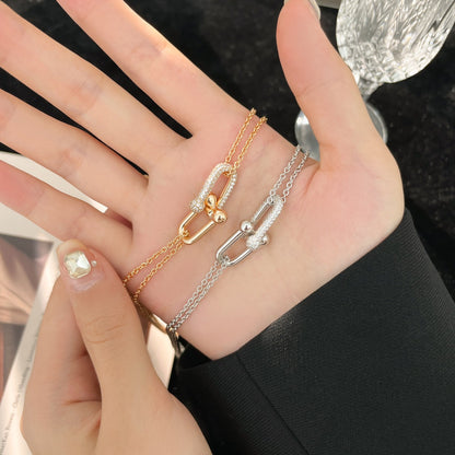 [Glow Muse ]HARDWEAR DIAMOND PEDANT DOUBLE CHAIN NECKLACE