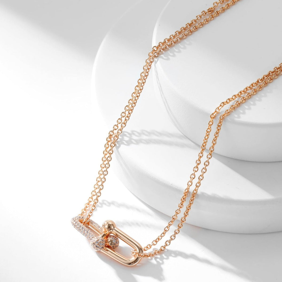 [Glow Muse ]HARDWEAR DIAMOND PEDANT DOUBLE CHAIN NECKLACE