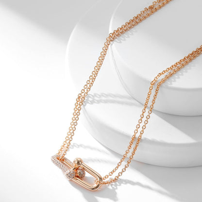 [Glow Muse ]HARDWEAR DIAMOND PEDANT DOUBLE CHAIN NECKLACE