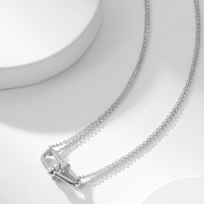 [Glow Muse ]HARDWEAR DIAMOND PEDANT DOUBLE CHAIN NECKLACE