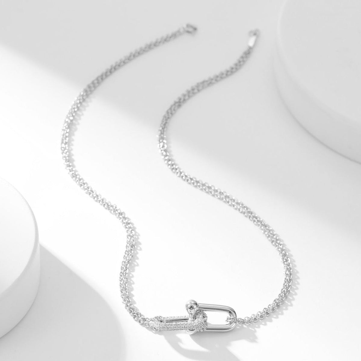 [Glow Muse ]HARDWEAR DIAMOND PEDANT DOUBLE CHAIN NECKLACE
