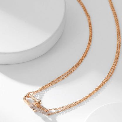 [Glow Muse ]HARDWEAR DIAMOND PEDANT DOUBLE CHAIN NECKLACE