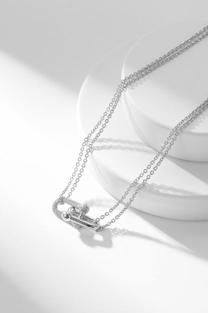[Glow Muse ]HARDWEAR DIAMOND PEDANT DOUBLE CHAIN NECKLACE