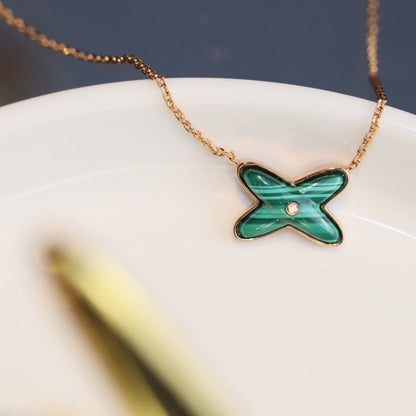 [Glow Muse]JEUX MALACHITE 1 DIAMOND PINK GOLD NECKLACE