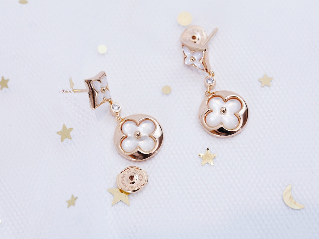 [グロウミューズ]星と太陽 ピンクゴールド マザーオブパール ドロップピアス