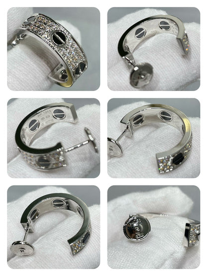 [Glow Muse]LOVE CERAMIC DIAMOND PAVED SILVER EARRINGS