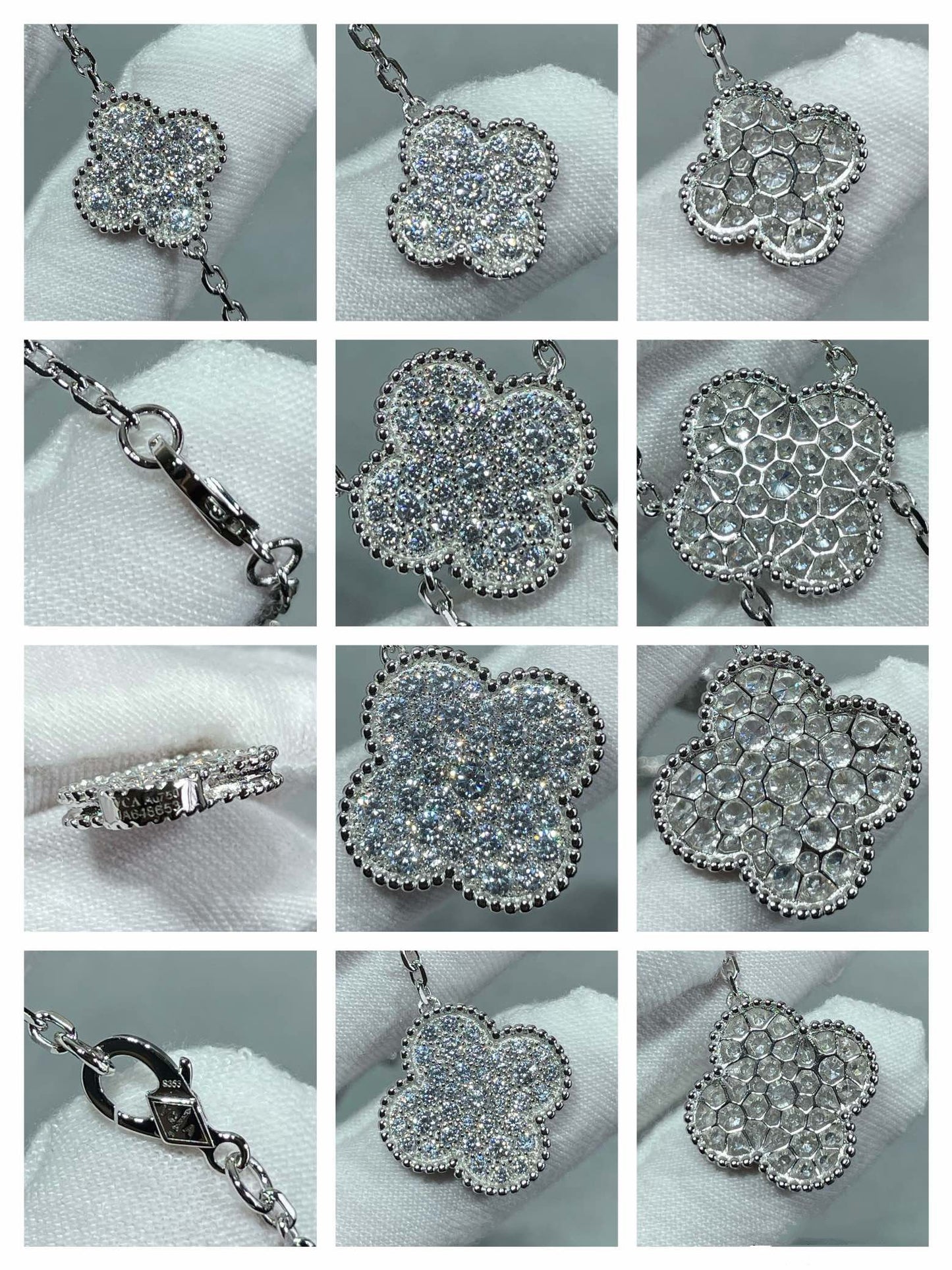 [Glow Muse]CLOVER 6 MOTIF DIAMOND PAVED NECKLACE