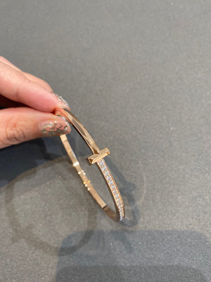 [Glow Muse ]NARROW T1 HINGED BANGLE DIAMOND PINK GOLD