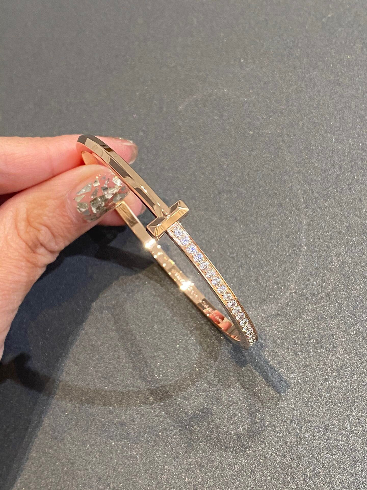 [Glow Muse ]NARROW T1 HINGED BANGLE DIAMOND PINK GOLD