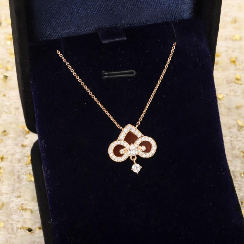 [Glow Muse ]FLEUR DE LIS PINK GOLD DIAMOND NECKLACE