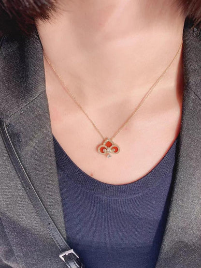 [Glow Muse ]FLEUR DE LIS PINK GOLD DIAMOND NECKLACE