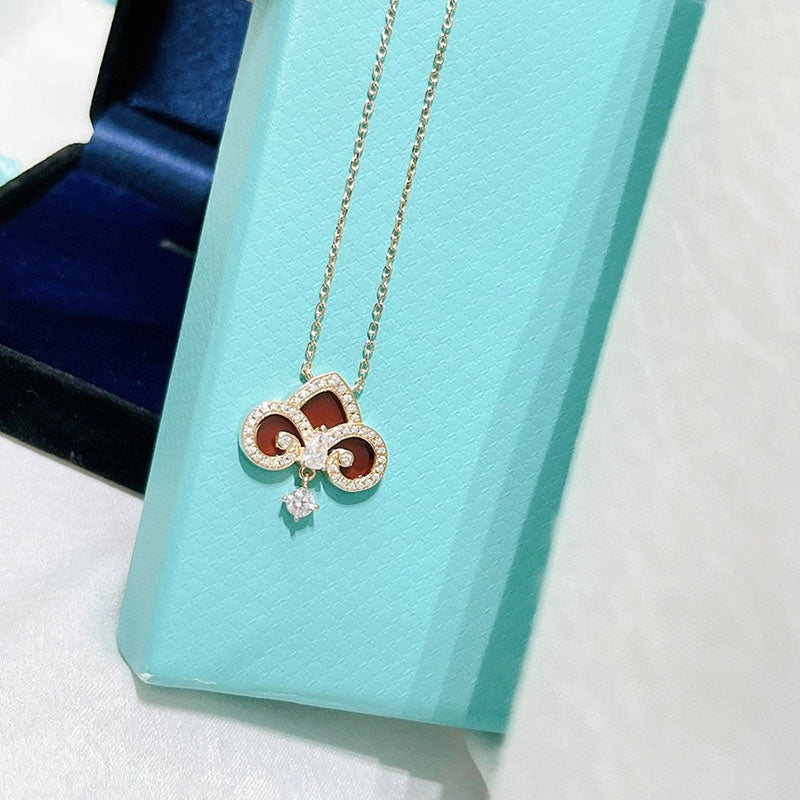 [Glow Muse ]FLEUR DE LIS PINK GOLD DIAMOND NECKLACE