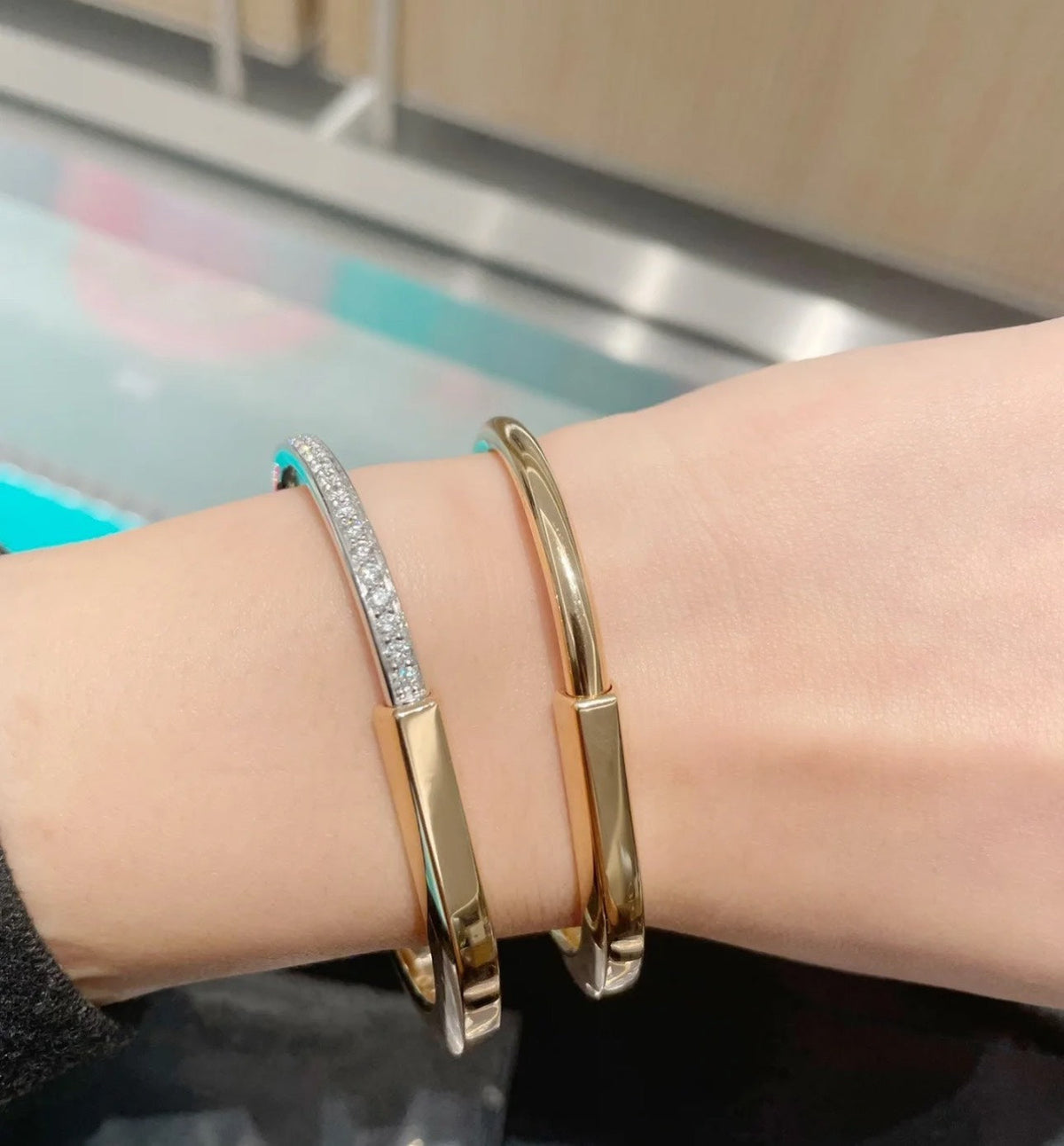 [Glow Muse ]LOCK PINK GOLD SILVER DIAMOND BRACELET