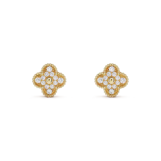 [Glow Muse]CLOVER MEDIUM 1 MOTIFS FUll DIAMOND EARRINGS