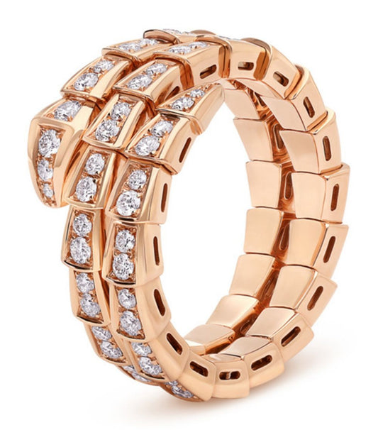 [グロウミューズ]SERPENTI RING ピンクゴールド ダイヤモンド ダブルロウ