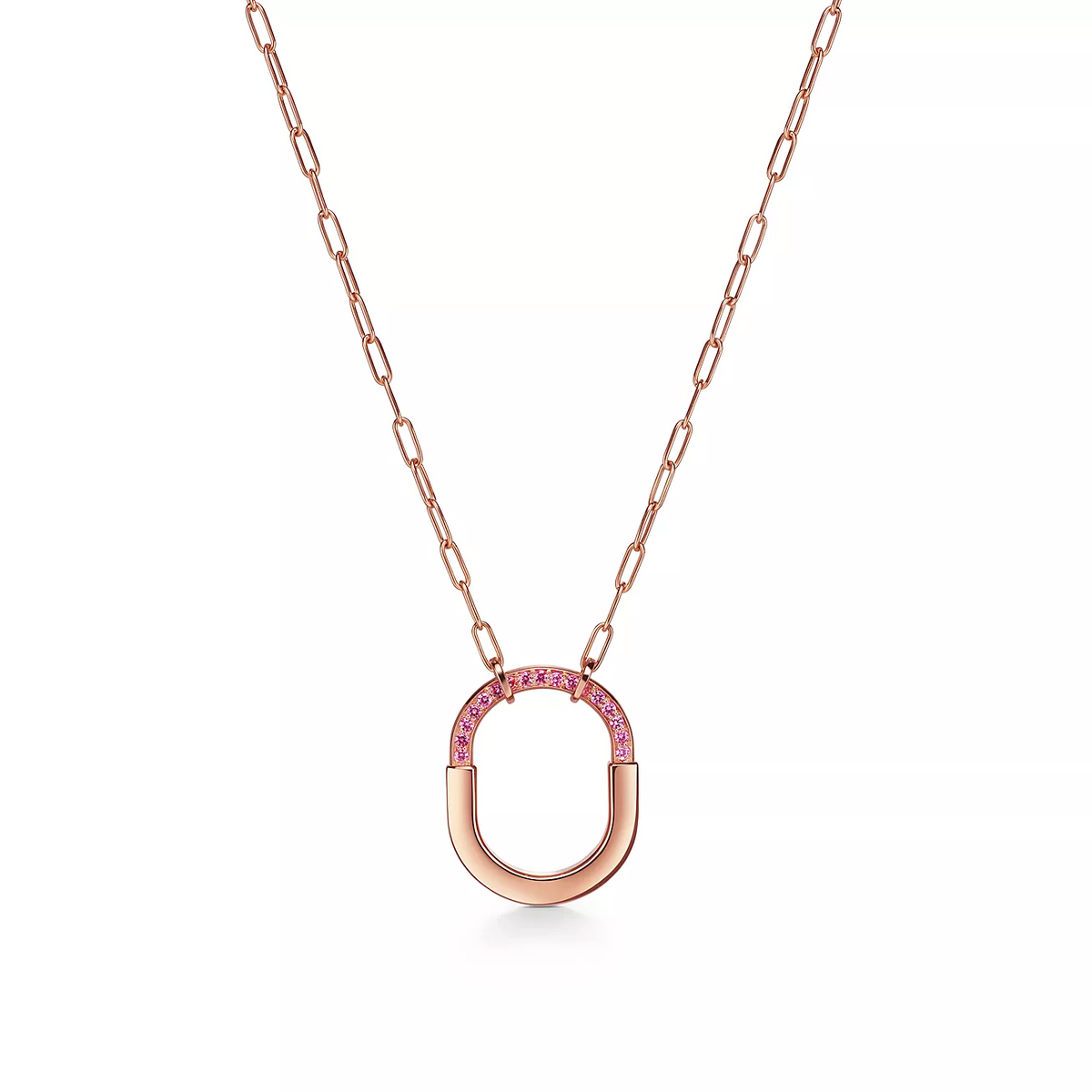 [Glow Muse ]LOCK MEDIUM PENDANT PINK DIAMOND PINK GOLD NECKLACE