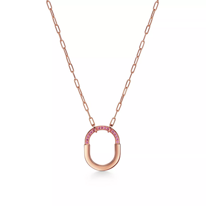 [Glow Muse ]LOCK MEDIUM PENDANT PINK DIAMOND PINK GOLD NECKLACE