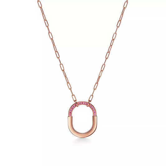 [Glow Muse ]LOCK MEDIUM PENDANT PINK DIAMOND PINK GOLD NECKLACE