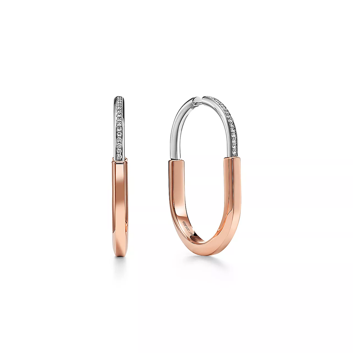 [Glow Muse ]LOCK EARRINGS ROSE AND WHITE GOLD DIAMONDS EXTRA LARGE