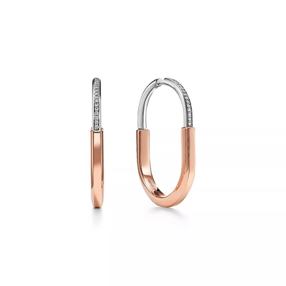 [Glow Muse ]LOCK EARRINGS ROSE AND WHITE GOLD DIAMONDS EXTRA LARGE