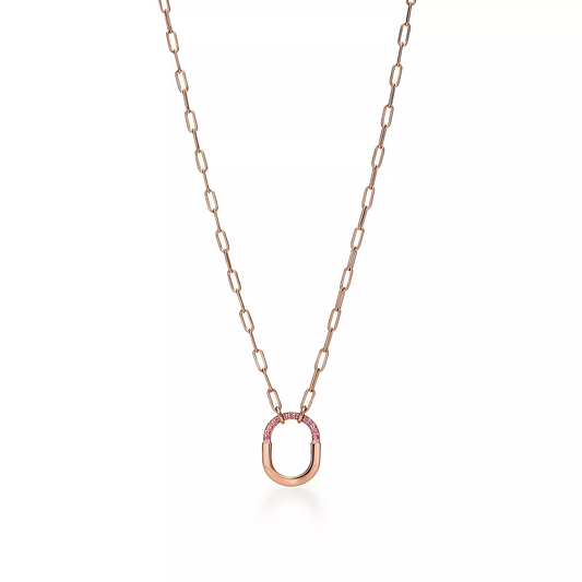 [Glow Muse ]LOCK SMALL PENDANT PINK DIAMOND PINK GOLD NECKLACE