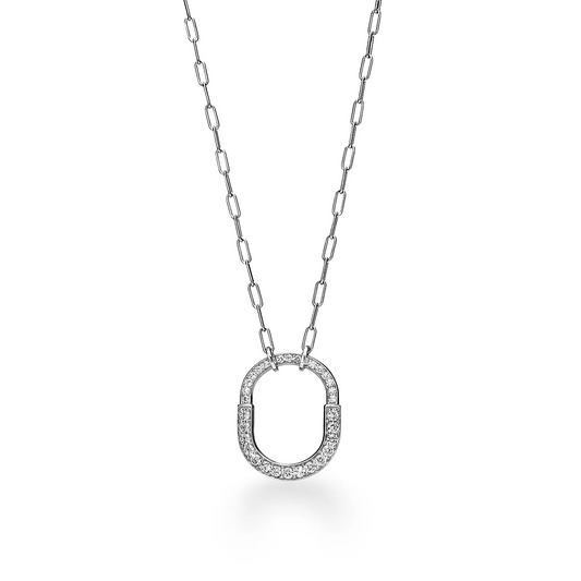 [Glow Muse ]LOCK NECKLACE MEDIUM PENDANT SILVER PAVED DIAMONDS