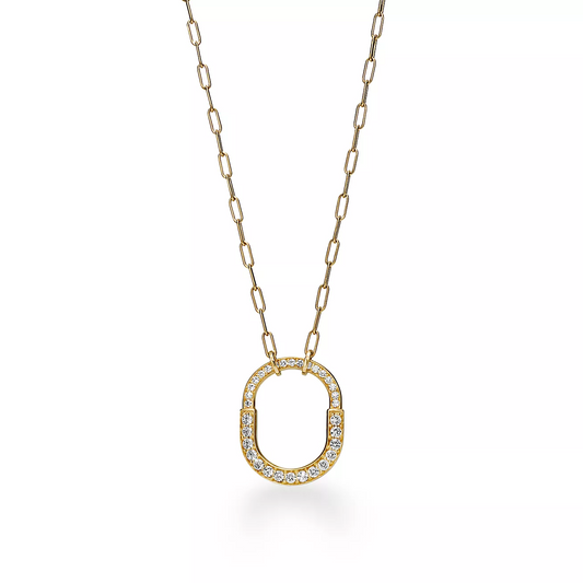 [Glow Muse ]LOCK NECKLACE MEDIUM PENDANT GOLD PAVED DIAMONDS