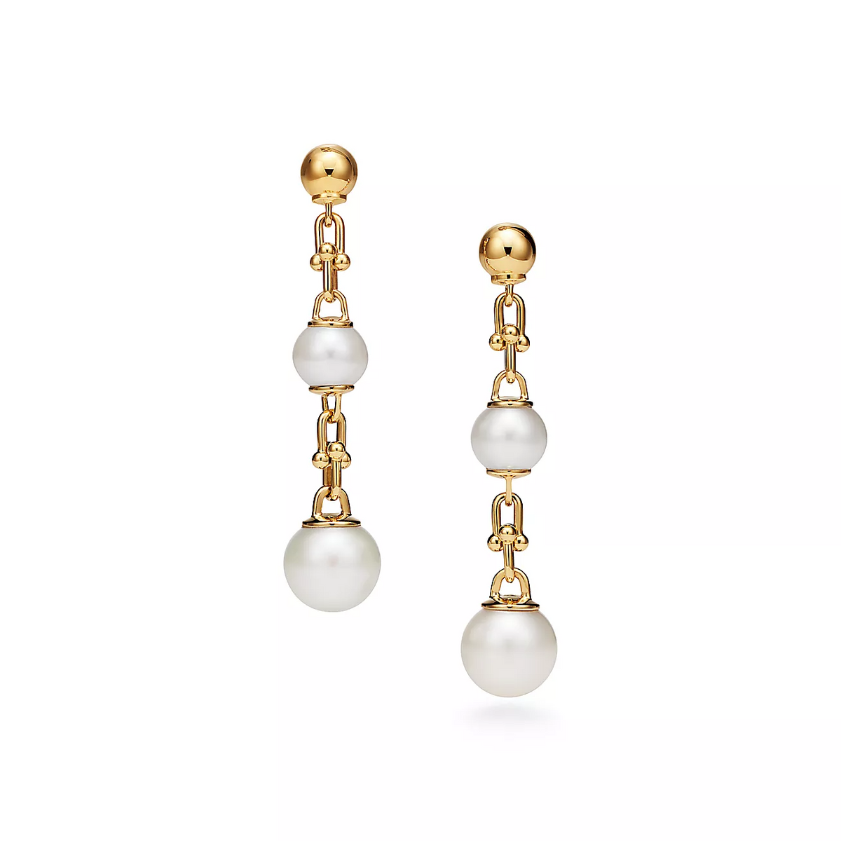 [Glow Muse ]TRIPLE DROP LINK EARRINGS GOLD WITH FRESHWATER PEARLS