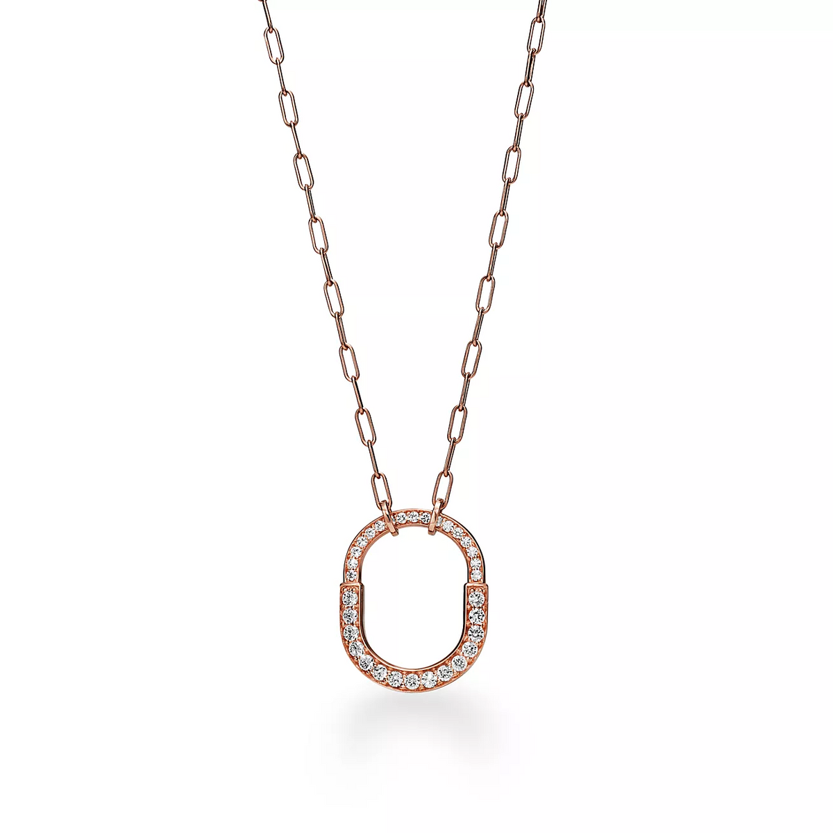 [Glow Muse ]LOCK NECKLACE MEDIUM PENDANT PINK GOLD PAVED DIAMONDS