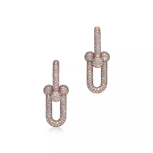 [Glow Muse ]LARGE LINK EARRINGS PINK GOLD WITH PAVED DIAMONDS