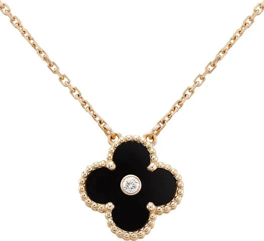 [Glow Muse]CLOVER 15MM DIAMOND ONYX NECKLACE