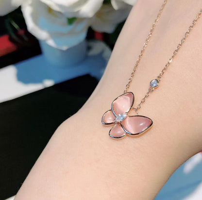 [⭐Glow Muse]BUTTERFLY PINK MOTHER-OF-PEARL DIAMOND NECKLACE
