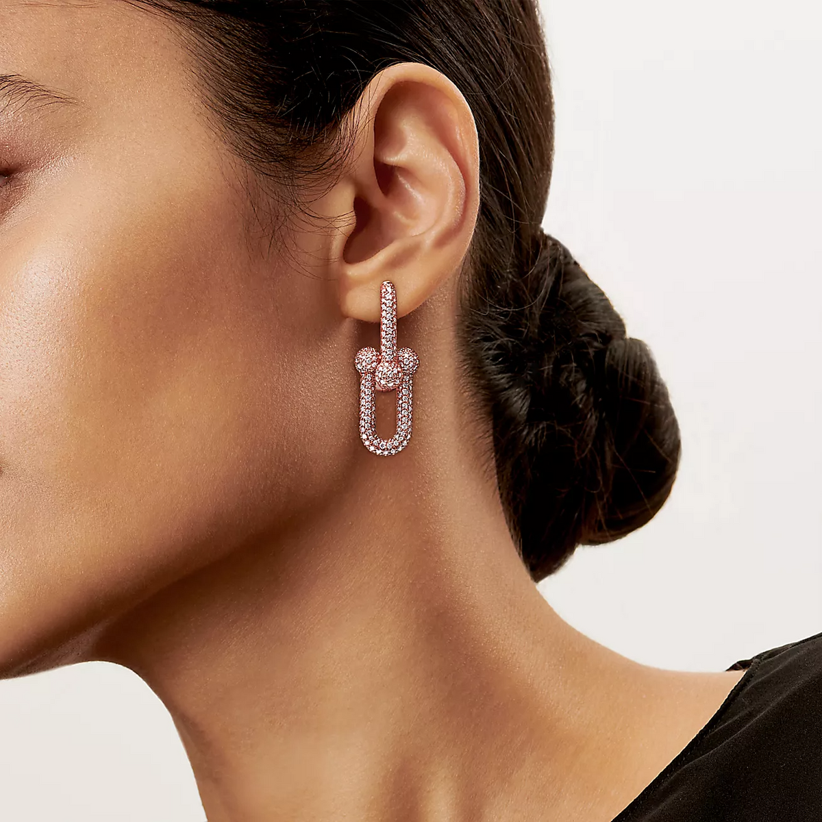 [Glow Muse ]LARGE LINK EARRINGS PINK GOLD WITH PAVED DIAMONDS