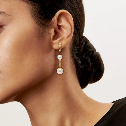 [Glow Muse ]TRIPLE DROP LINK EARRINGS GOLD WITH FRESHWATER PEARLS
