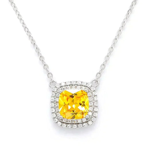 [Glow Muse ]SPARKLERS CITRINE GEMSTONE PENDANT NECKLACE STERLING SILVER