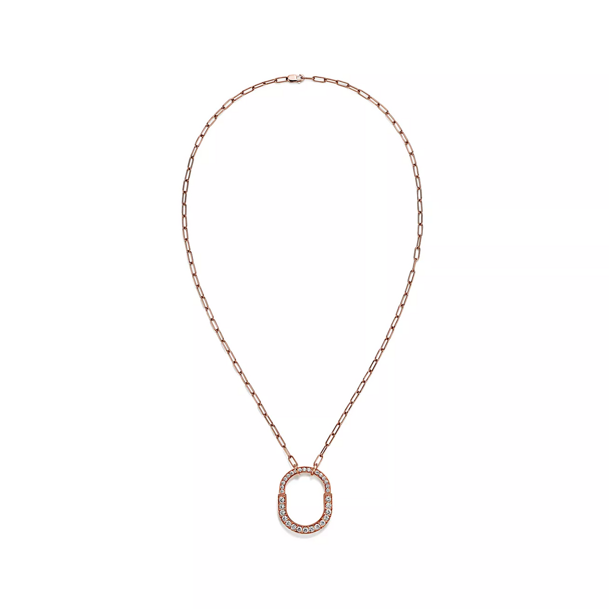 [Glow Muse ]LOCK NECKLACE MEDIUM PENDANT PINK GOLD PAVED DIAMONDS