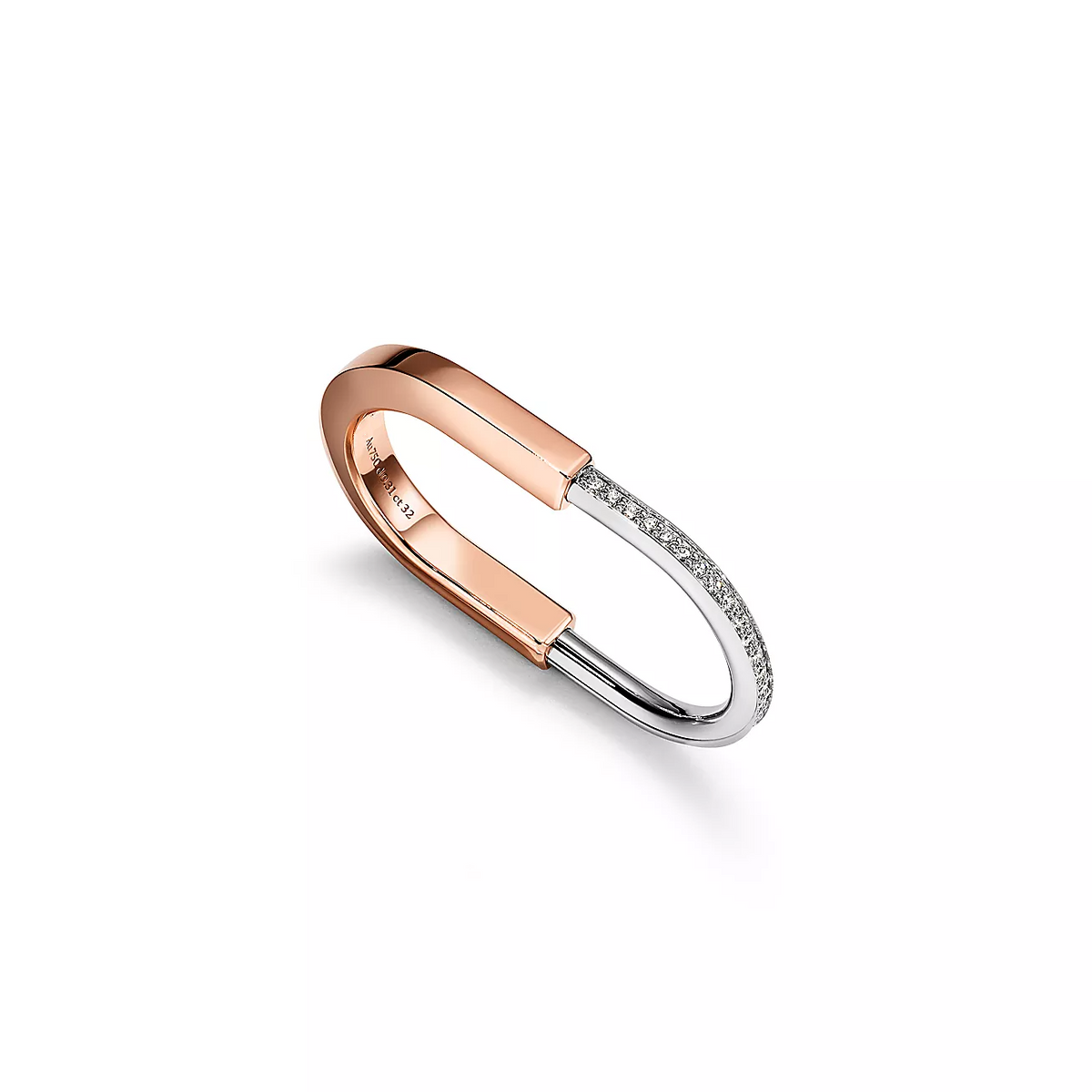 [Glow Muse ]LOCK RING TOW-FINGER ROSE AND WHITE GOLD DIAMONDS