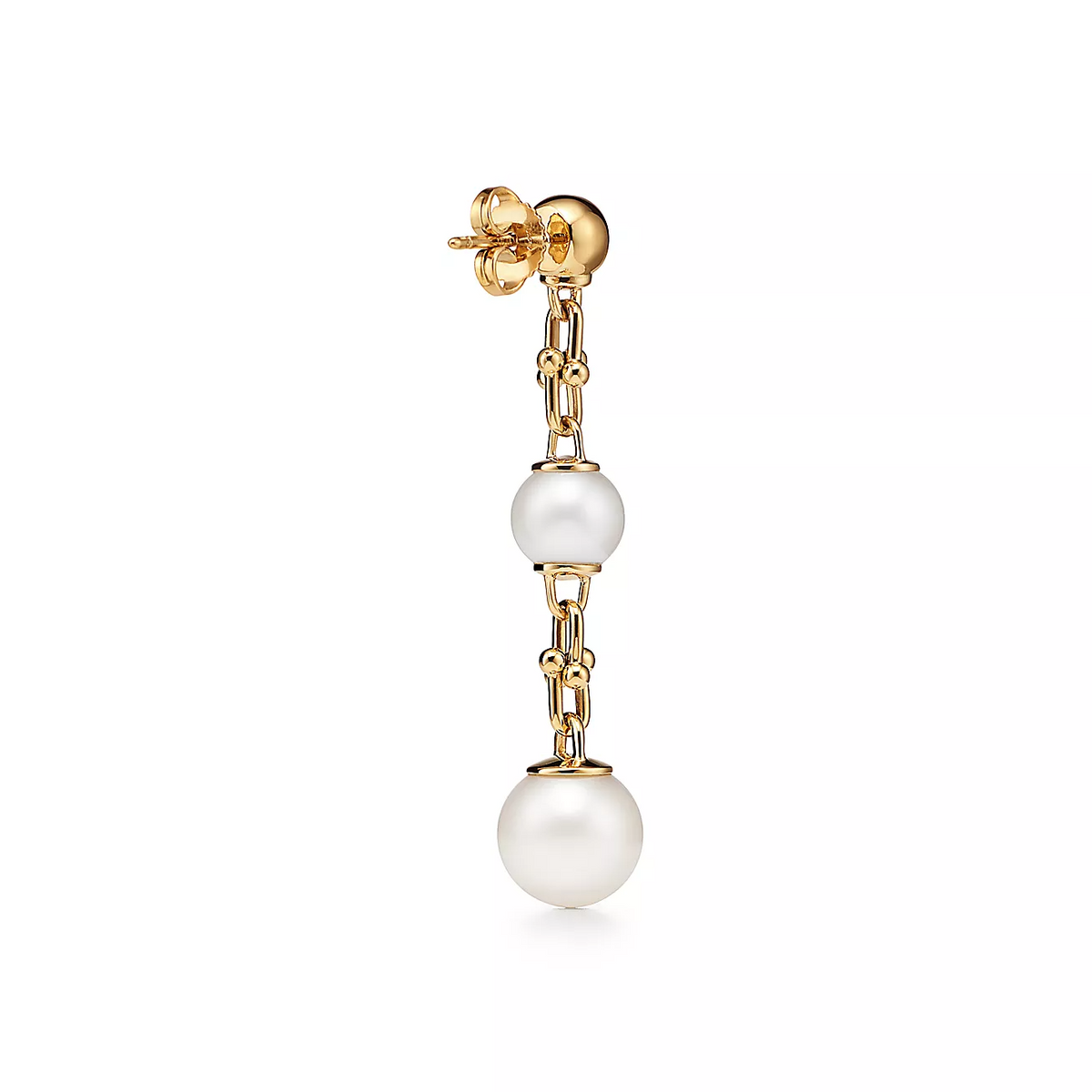 [Glow Muse ]TRIPLE DROP LINK EARRINGS GOLD WITH FRESHWATER PEARLS