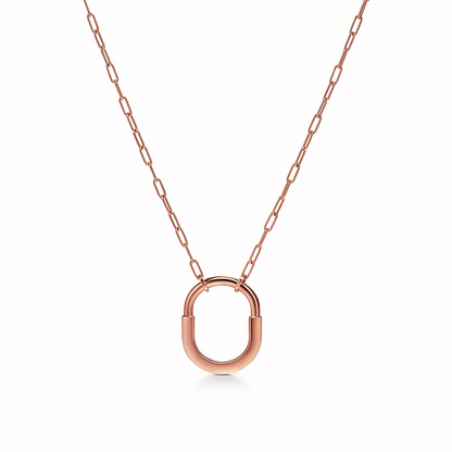 [Glow Muse ]LOCK MEDIUM PENDANT PINK DIAMOND PINK GOLD NECKLACE