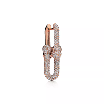 [Glow Muse ]LARGE LINK EARRINGS PINK GOLD WITH PAVED DIAMONDS
