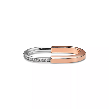 [Glow Muse ]LOCK RING TOW-FINGER ROSE AND WHITE GOLD DIAMONDS