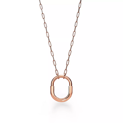 [Glow Muse ]LOCK NECKLACE MEDIUM PENDANT PINK GOLD PAVED DIAMONDS